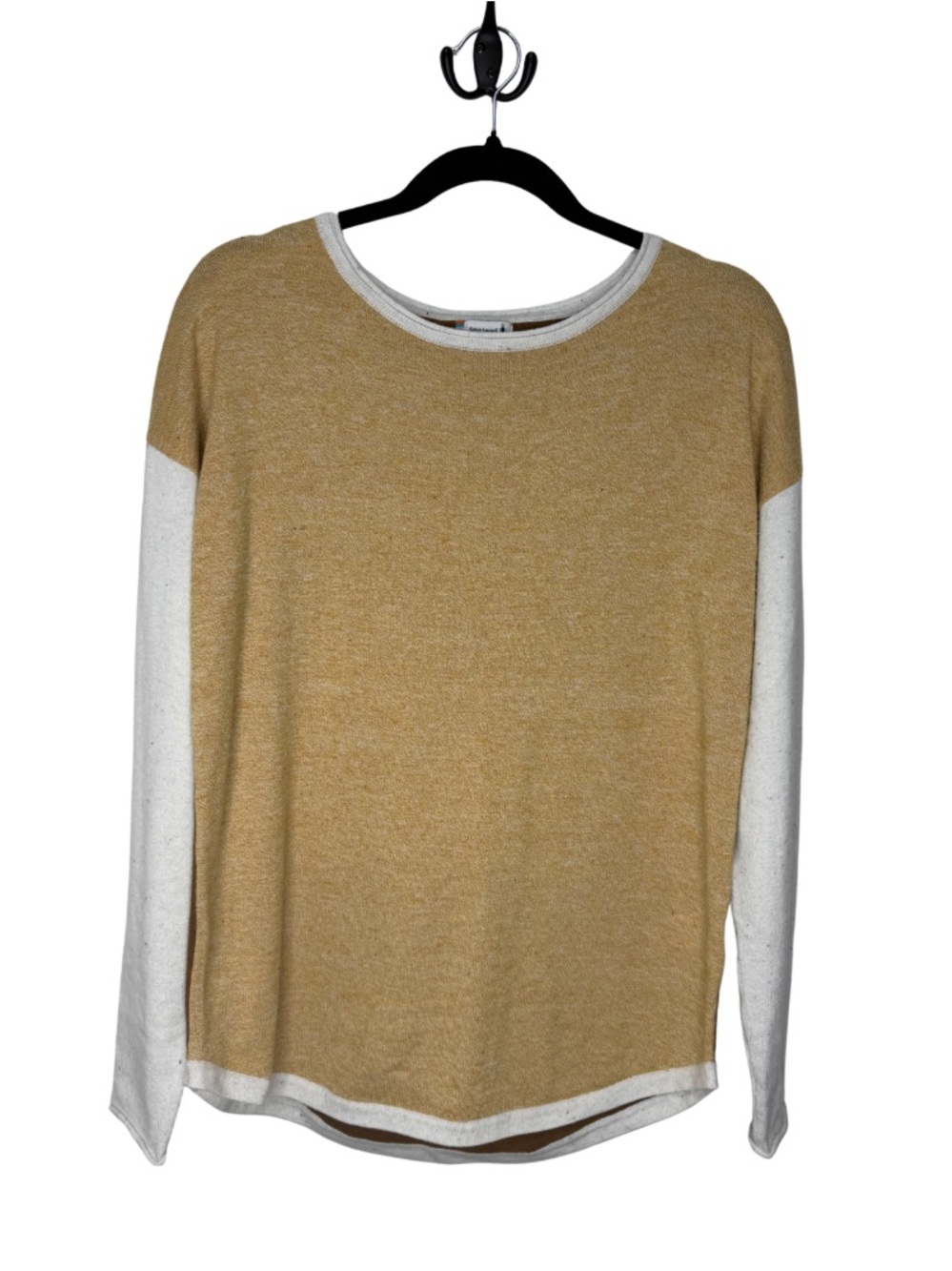 Smartwool Wool Blend Color Block Crew Neck Sweater Mustard Cream Women's Medium
